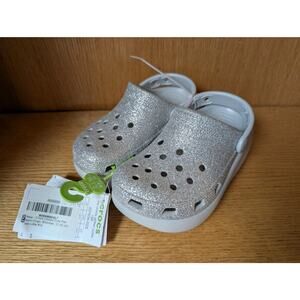 Crocs Classic Glitter Cutie Clog Shoes Kids Size C12 Silver Slip On Comfort